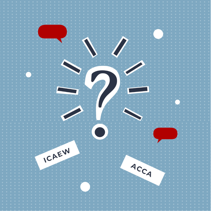 Illustration of a big question mark in light blue, dark blue and red